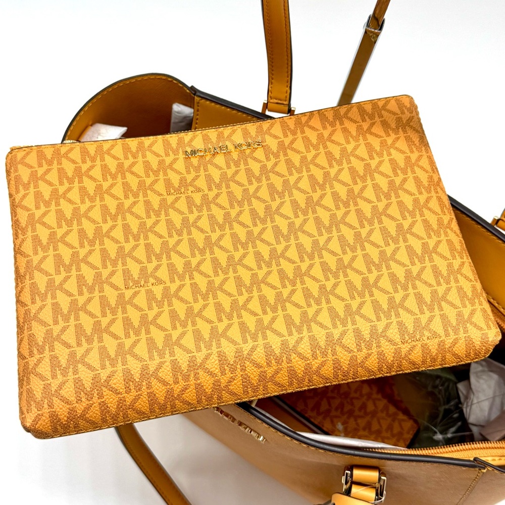 Michael Kors Charlotte LG Tote Bag 3 IN 1 Leather Shoulder Bag Cider - Picture 11 of 13